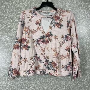 Gypsies & Moondust Pink Floral Neck Cutout Sweatshirt - Size Large - Lightweight